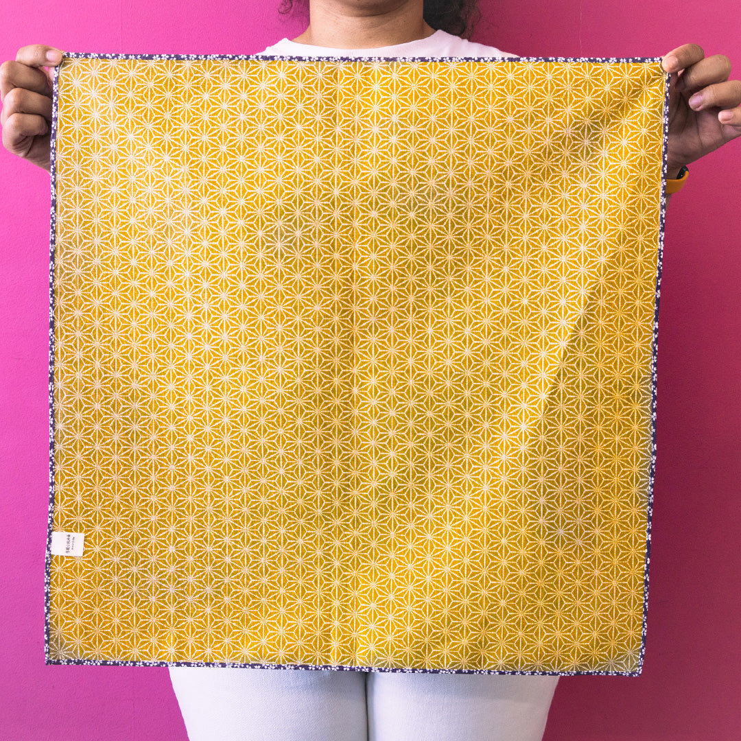 Furoshiki bifacciale Asanoha Sakura (verde e viola, 50 cm)