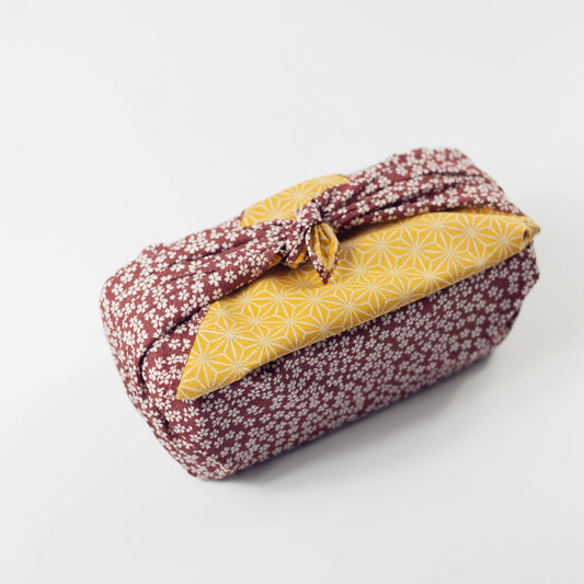 Furoshiki double face Asanoha Sakura (rouge bordeaux et or, 50 cm)
