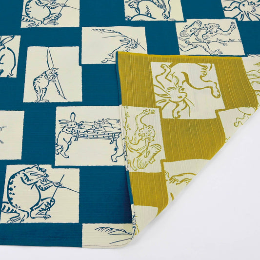 Furoshiki Chôjûgiga bifacciale (blu e giallo, 50 cm)