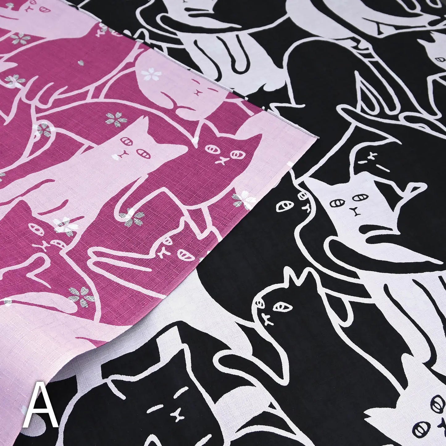 Furoshiki double-face Puzzle de Chats (noir et rose, 50 cm)