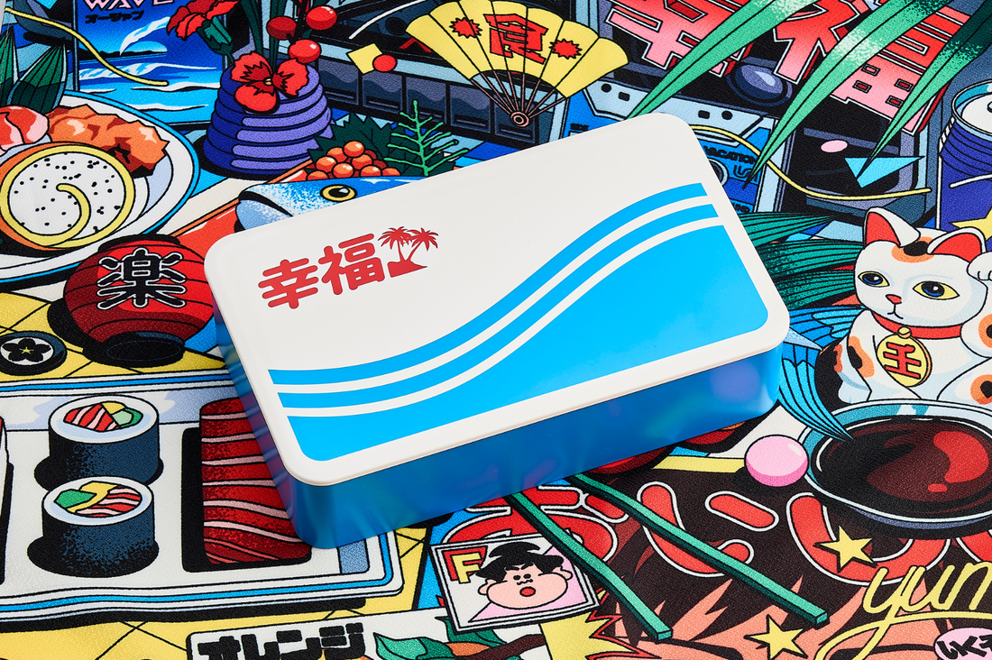 Bento City Pop sur furoshiki rétro-futuriste coloré
