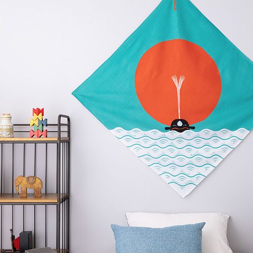 Furoshiki Musubi Cochae - Asahi ni Kujira (bleu, 100 cm)