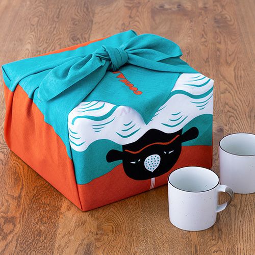 Furoshiki Musubi Cochae - Asahi ni Kujira (bleu, 100 cm)