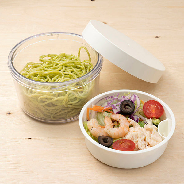 Gel-Cool Round Salad Case Oyster Gray filled with food