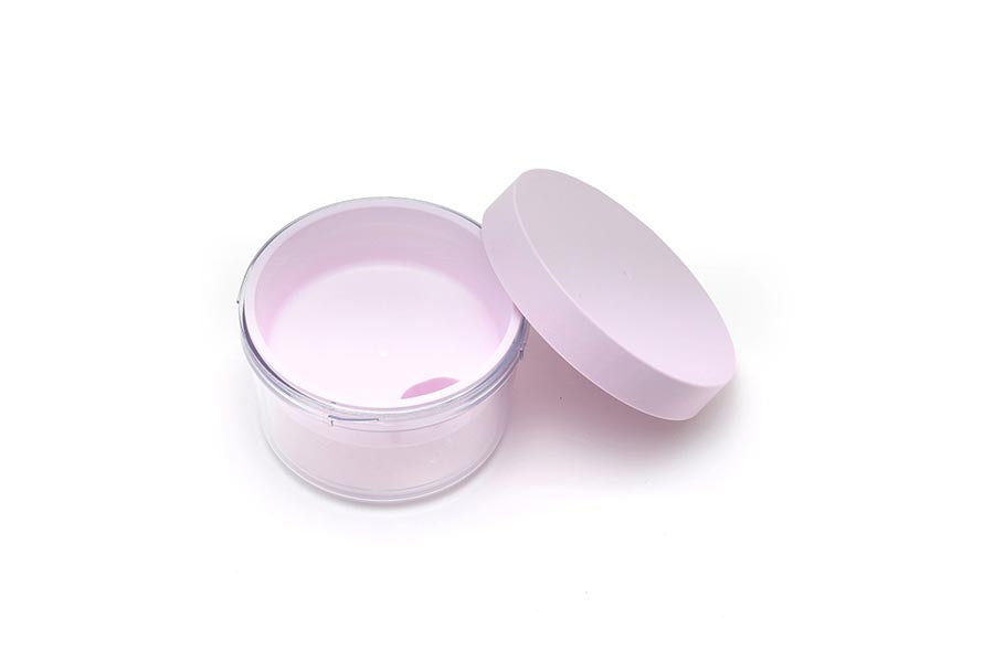 Gel-Cool Round Salad Case with a purple lid and inner tray, with the lid on the side