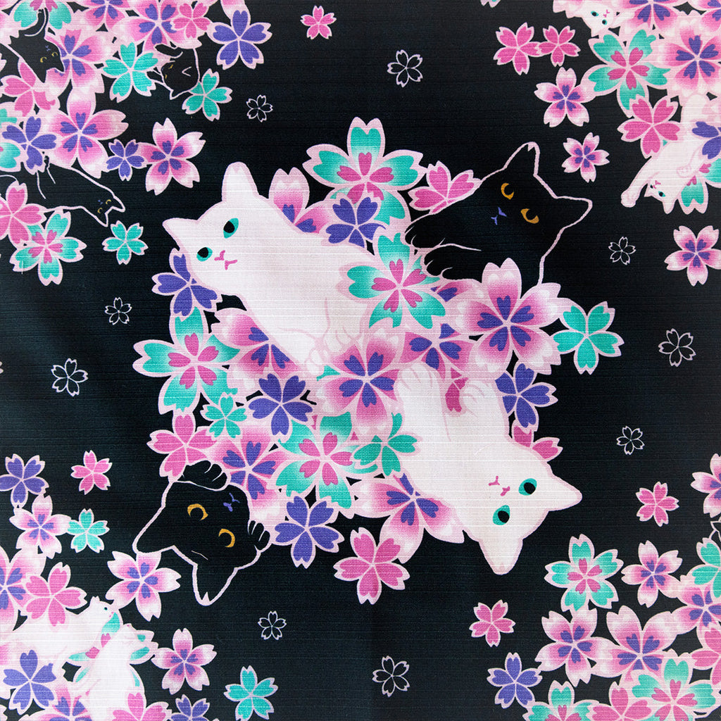 Furoshiki Nocturne de Chats (noir et rose, 50 cm)