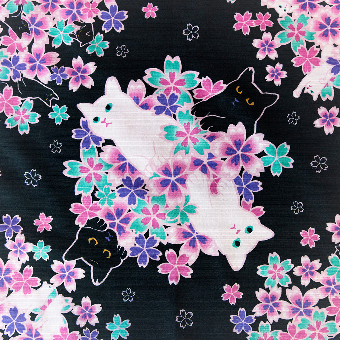 Furoshiki Nocturne de Chats (noir et rose, 50 cm)
