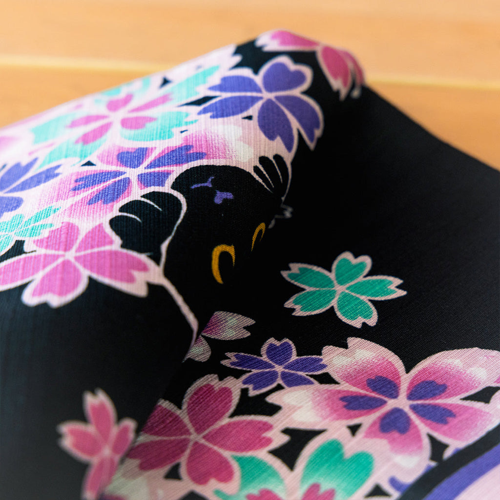 Furoshiki Nocturne de Chats (noir et rose, 50 cm)