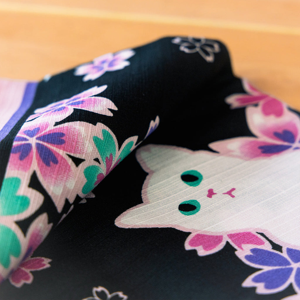 Furoshiki Nocturne de Chats (noir et rose, 50 cm)