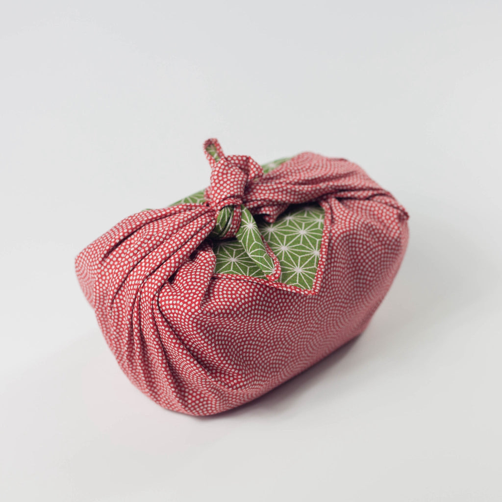 Furoshiki double face Asanoha Nami (rouge et vert, 50 cm)