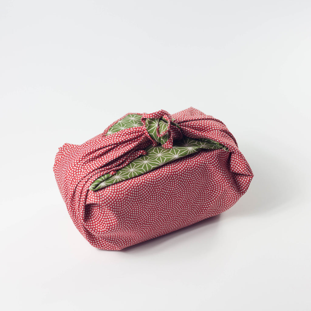 Furoshiki double face Asanoha Nami (rouge et vert, 50 cm)