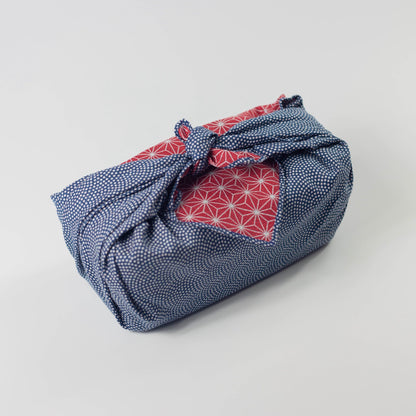 Furoshiki double face Asanoha Nami (rouge et bleu, 50 cm)
