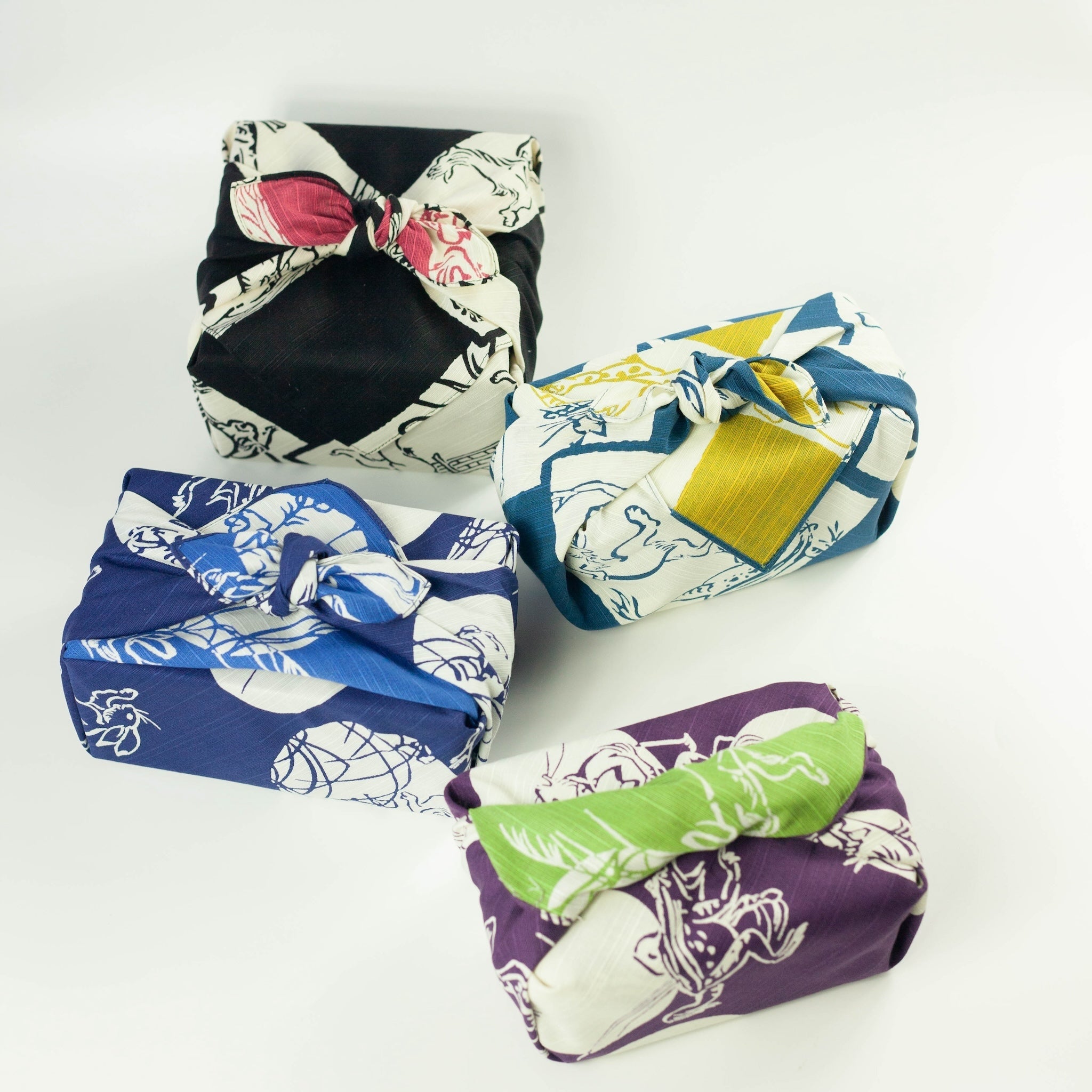 Furoshiki double-face Chôjûgiga (marine et bleu, 50 cm)