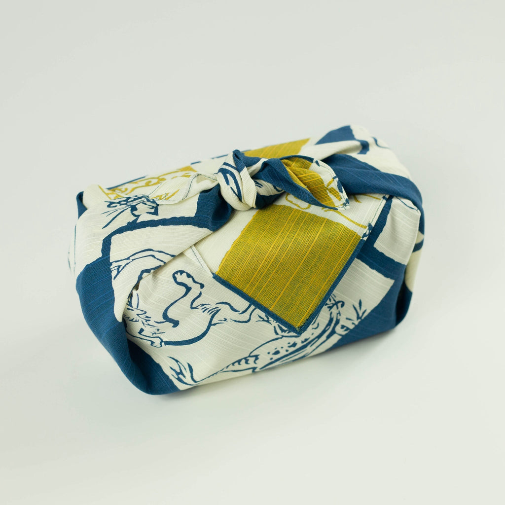 Furoshiki double-face Chôjûgiga (bleu et jaune, 50 cm)