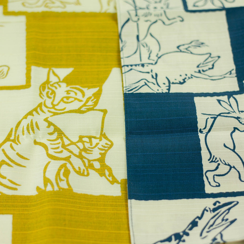 Furoshiki double-face Chôjûgiga (bleu et jaune, 50 cm)
