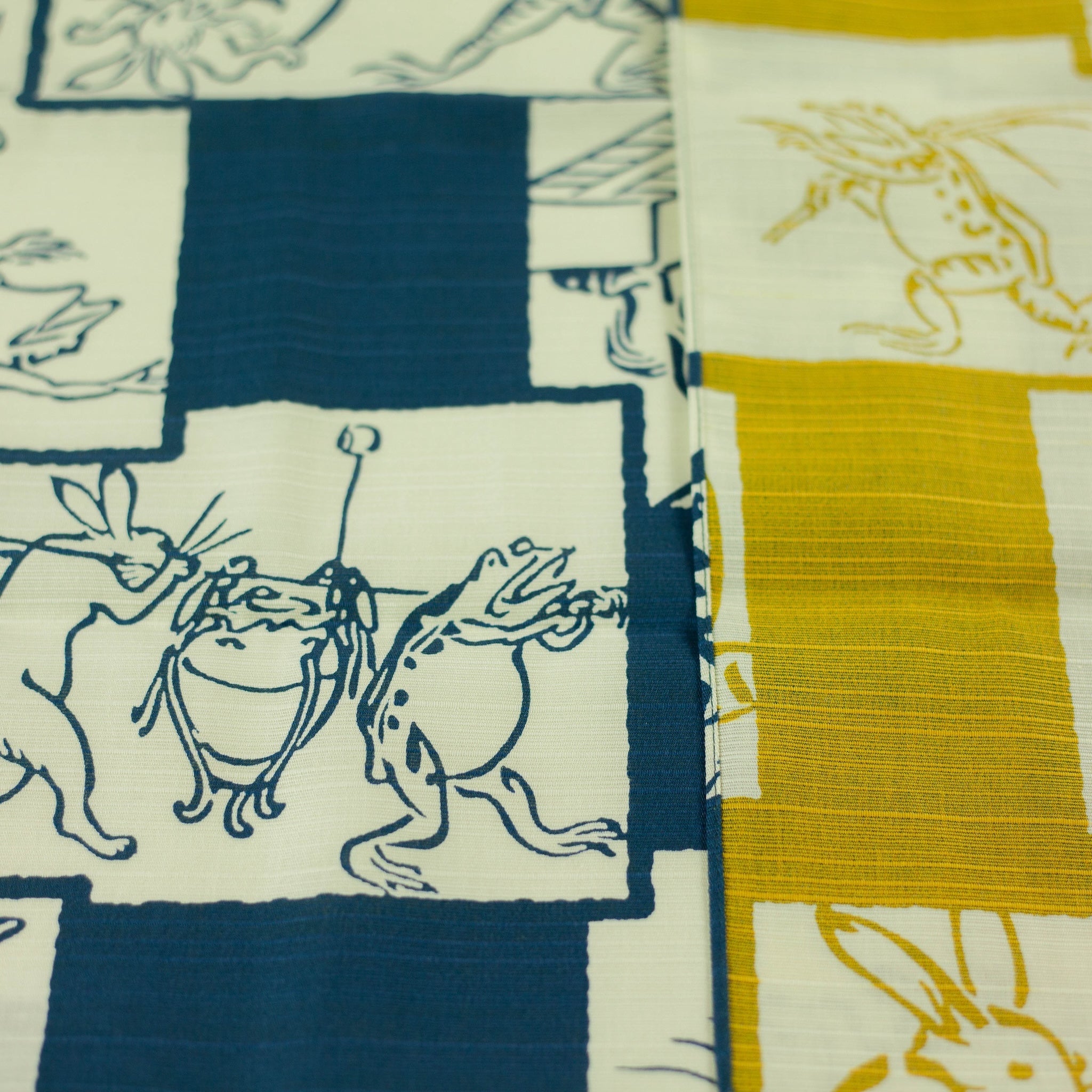 Furoshiki double-face Chôjûgiga (bleu et jaune, 50 cm)