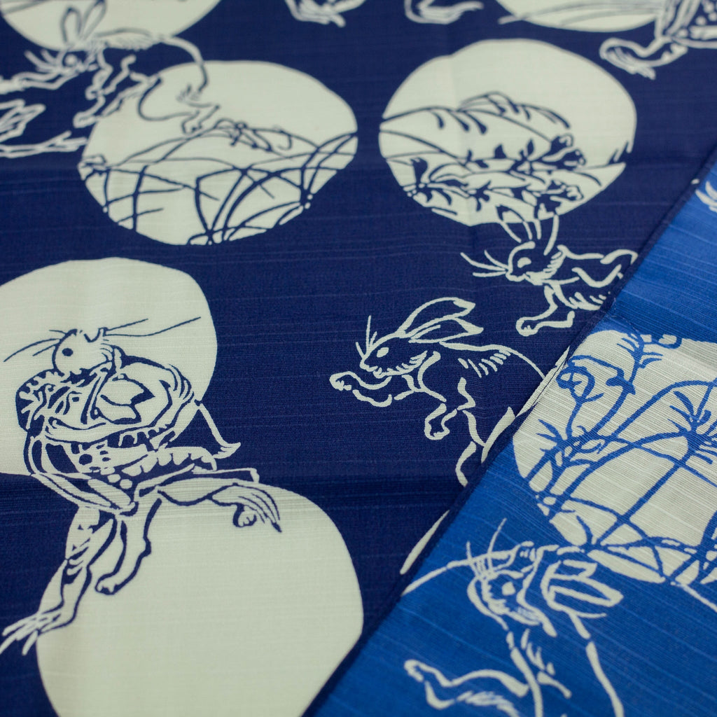 Furoshiki double-face Chôjûgiga (marine et bleu, 50 cm)