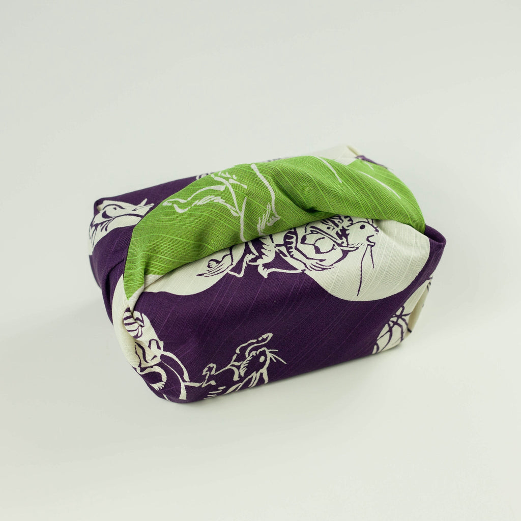 Furoshiki double-face Chôjûgiga (violet et vert, 50 cm)