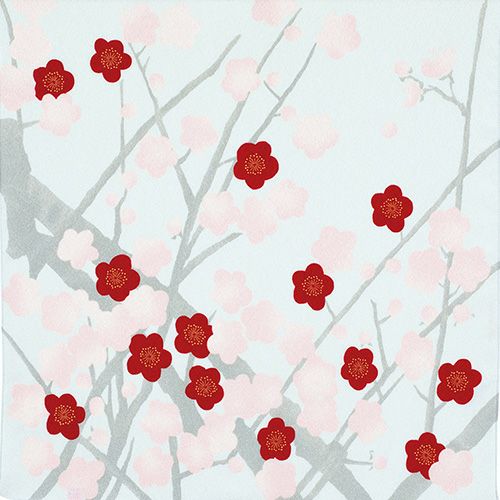 Furoshiki Koetsu Chirimen - Ume (gris, 70 cm)