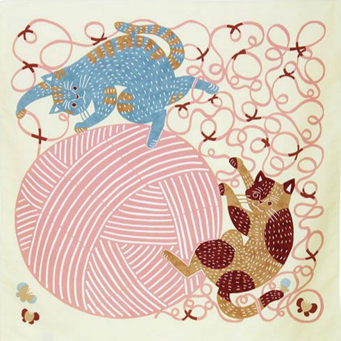 Furoshiki Déperlant Kata Kata - Neko to Keito (yellow, 70 cm)