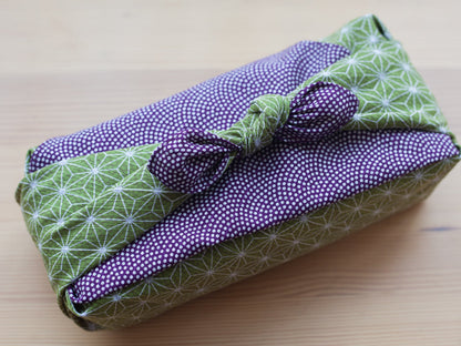 Furoshiki double face Asanoha Nami (violet et vert, 50 cm)