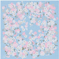 Floral pattern with pink, white, and gray flowers on a blue background