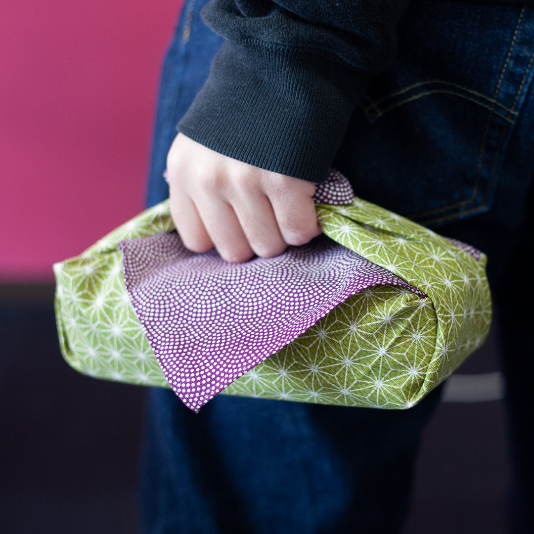 Furoshiki double face Asanoha Nami (violet et vert, 50 cm)