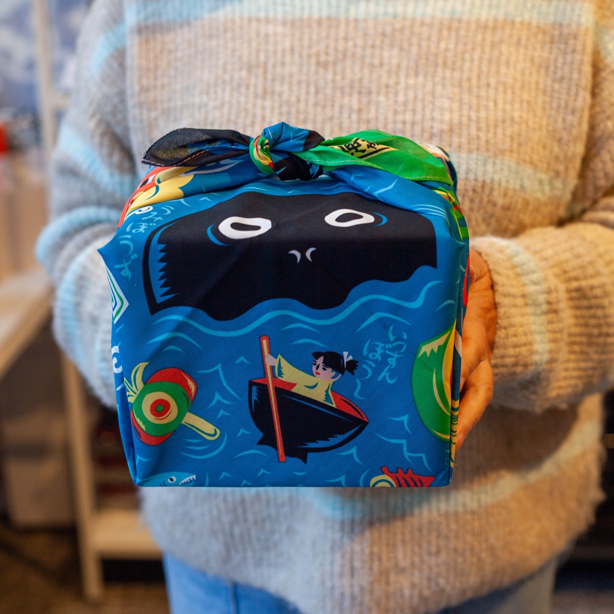 Furoshiki Musubi Cochae - Mukashi Banashi Umi (bleu, 70 cm)