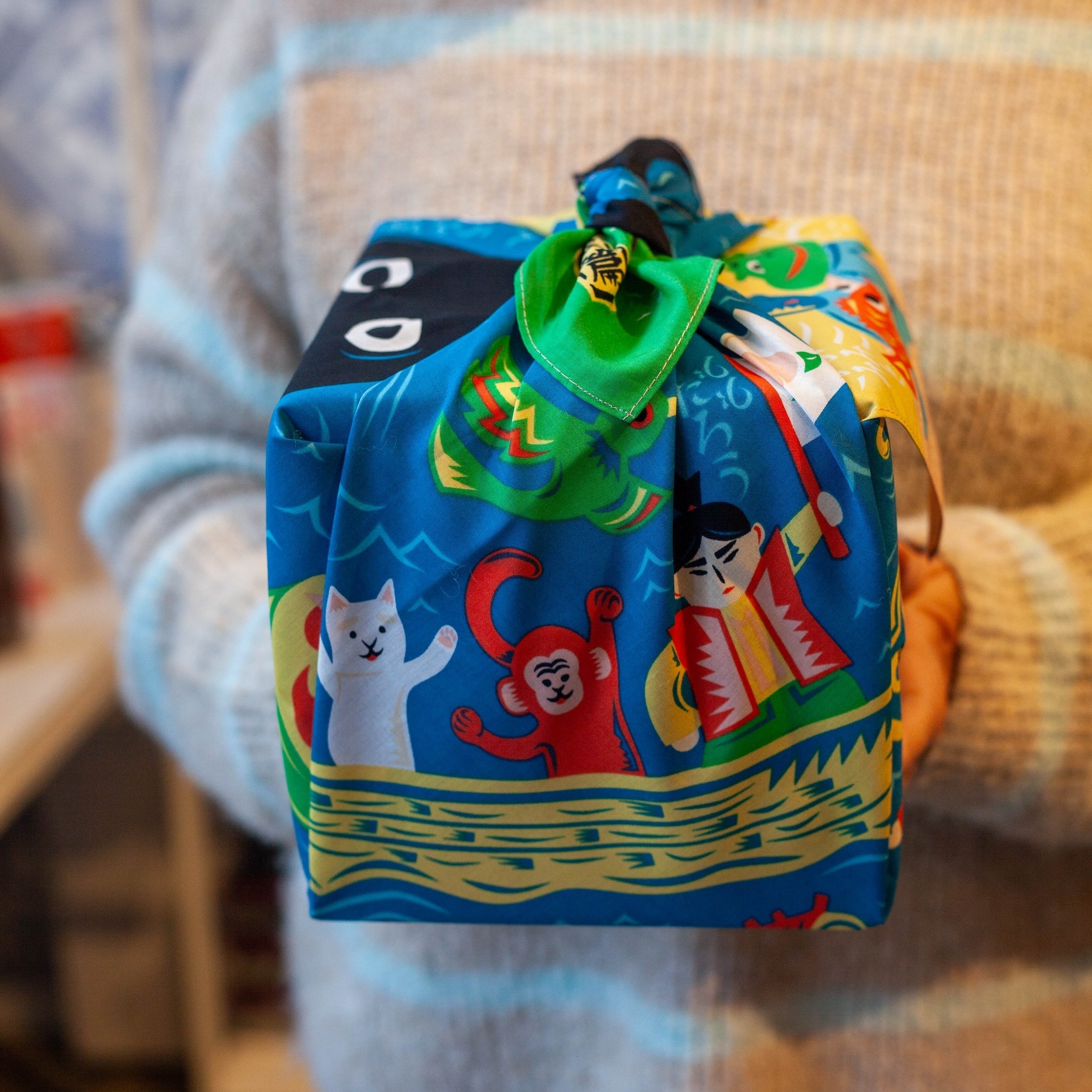 Furoshiki Musubi Cochae - Mukashi Banashi Umi (bleu, 70 cm)