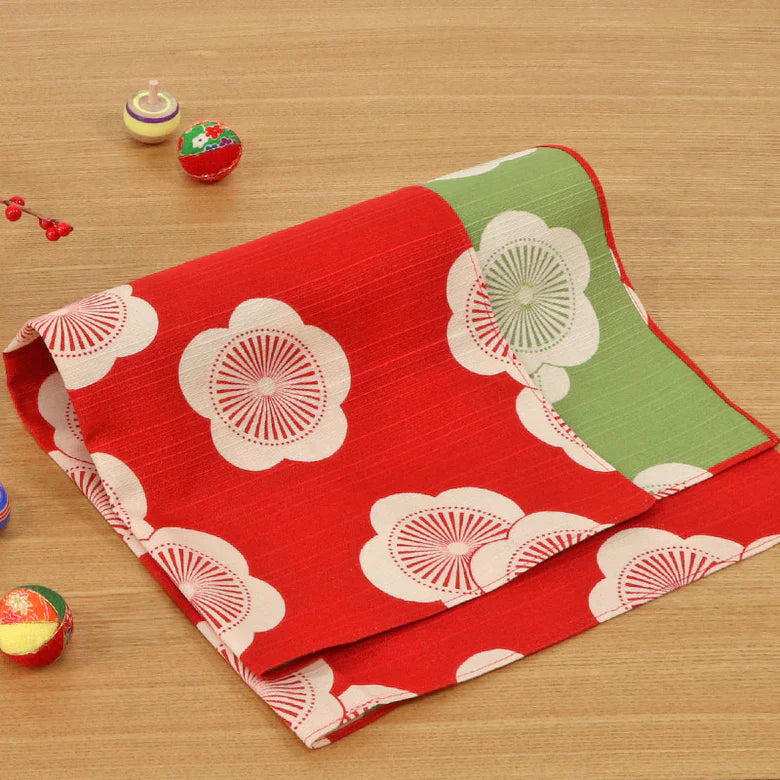 Furoshiki double face Isa Monyo - Ume (rouge et vert, 48cm)