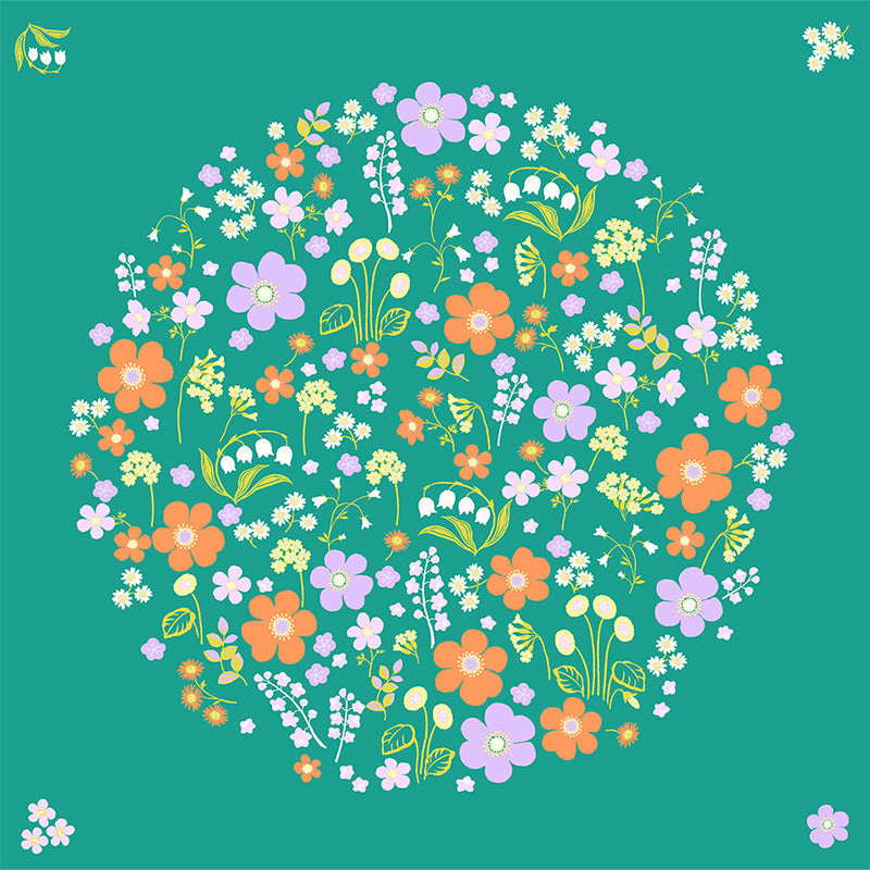 Furoshiki Hime Musubi - Jardin Fleuri (vert, 100 cm)