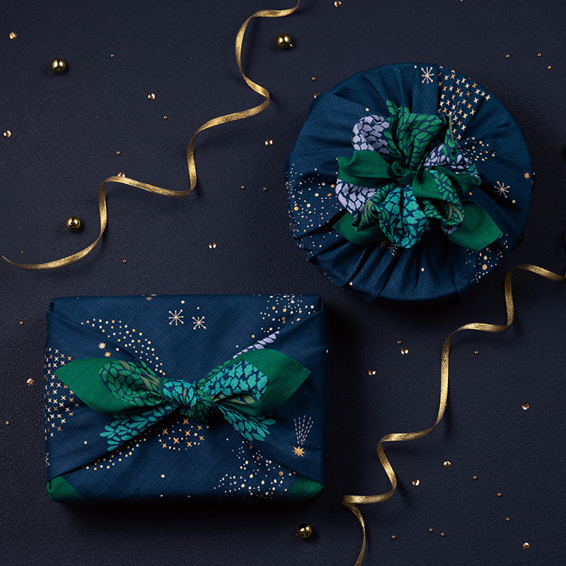 Furoshiki Hime Musubi - Foresta di stelle (blu marino, 70 cm)