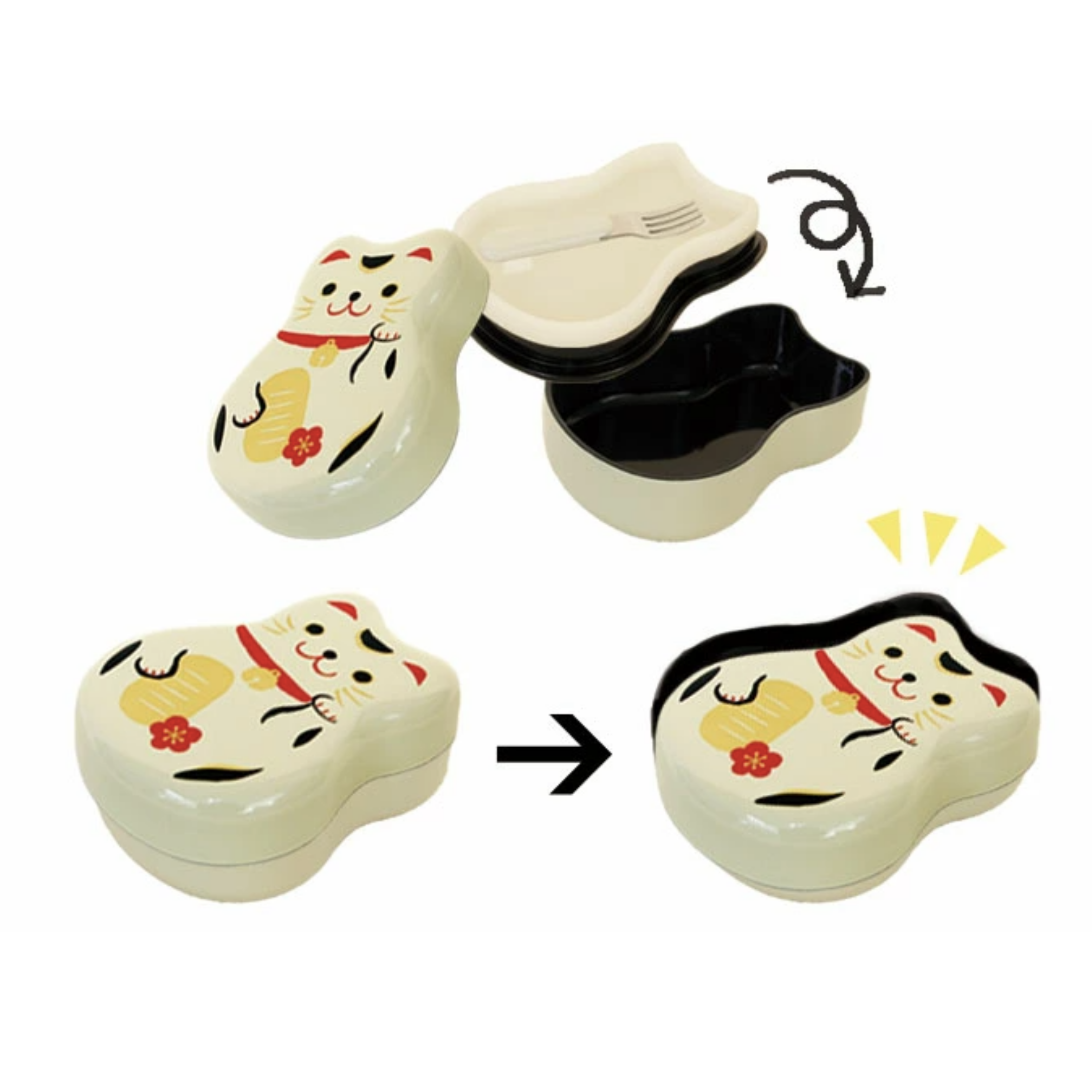 Bento Maruko Neko (nero, 2 strati, 520 ml)