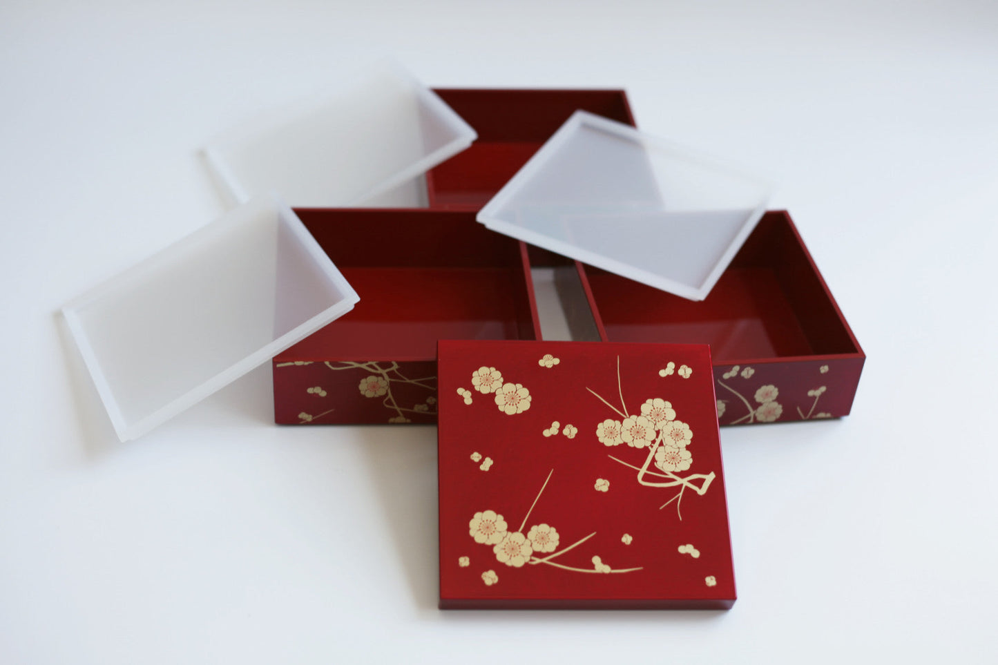 Bento pique-nique Ume (15 x 15 cm, rouge, 3 étages)