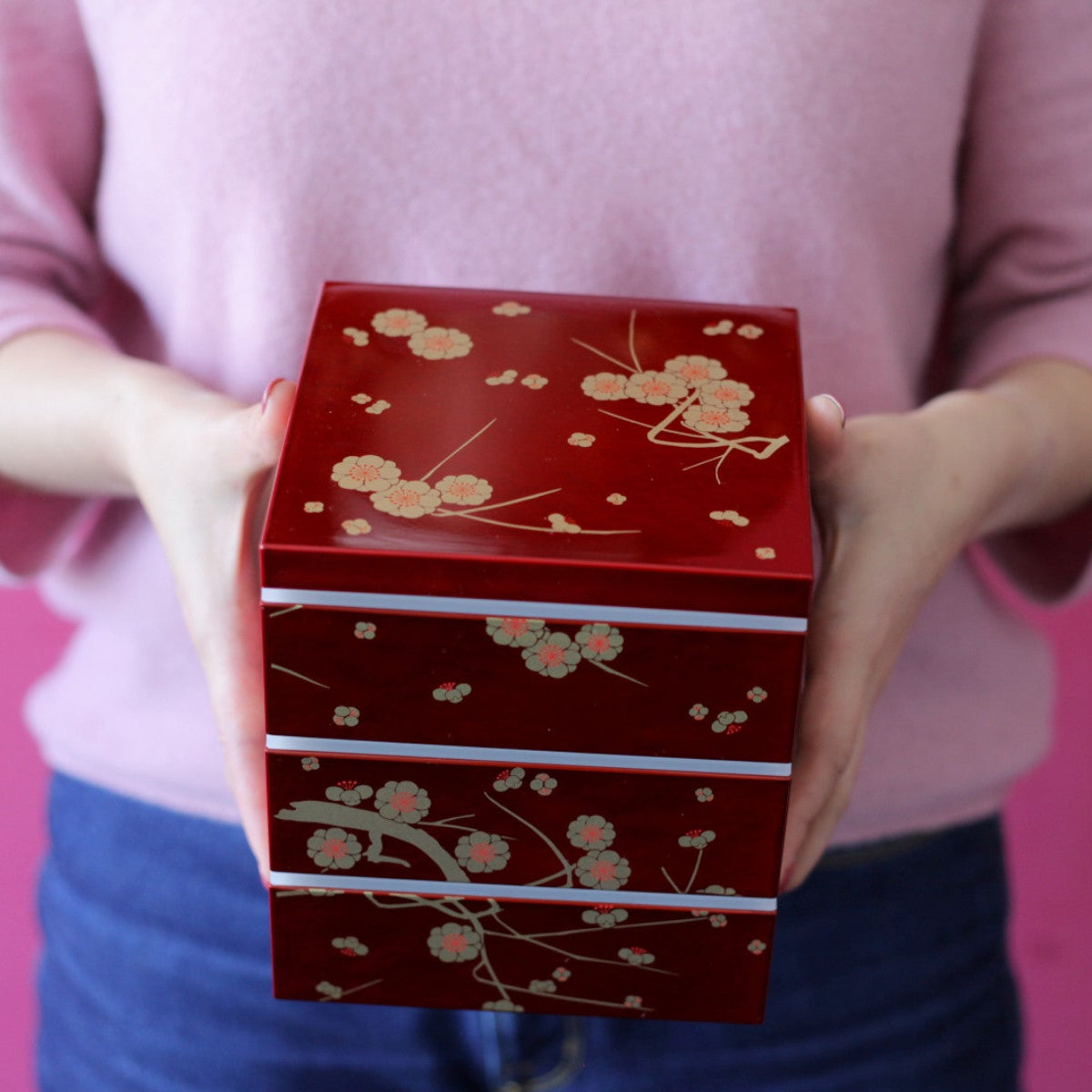 Bento pique-nique Ume (3 étages, rouge, 15 cm)