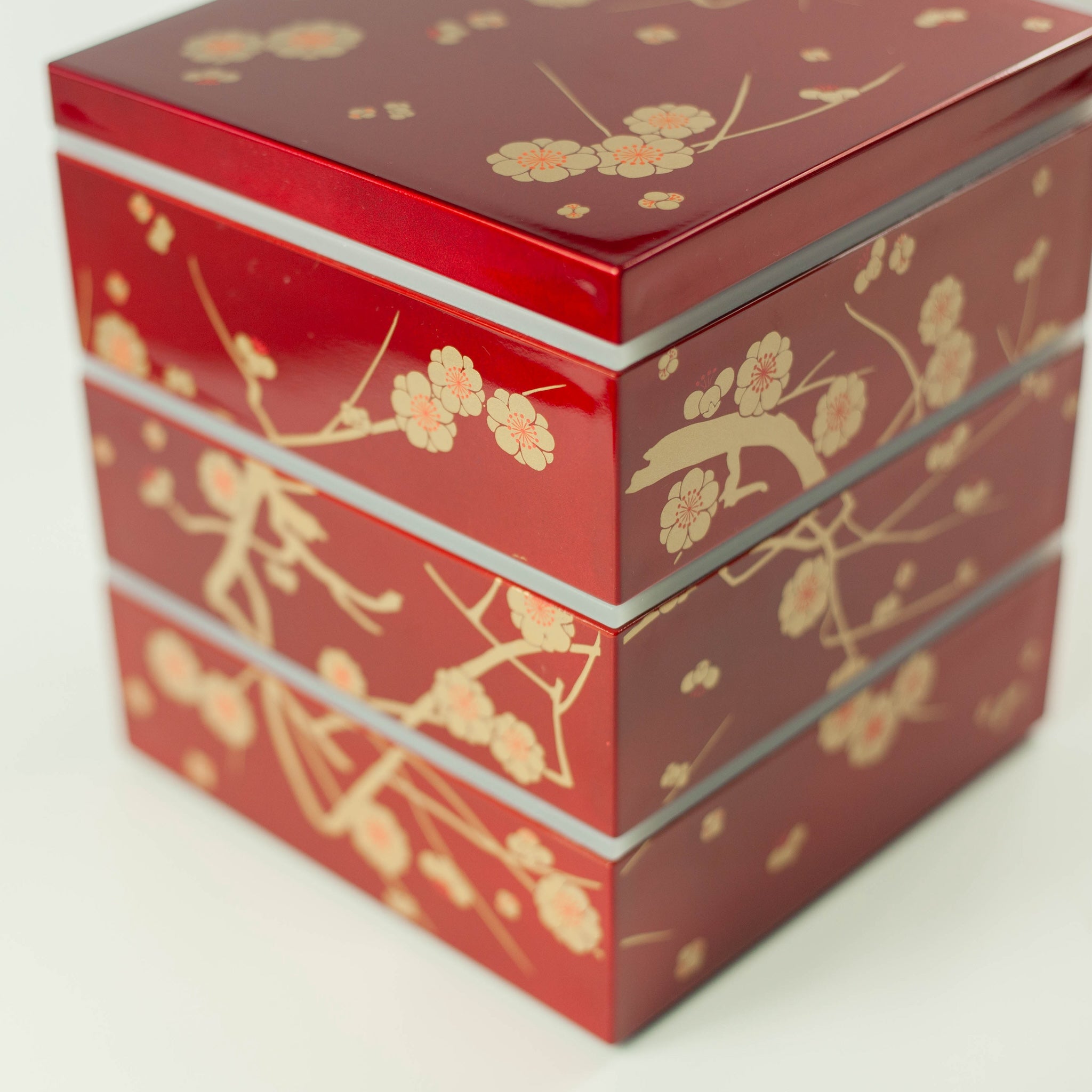 Bento pique-nique Ume (3 étages, rouge, 15 cm)