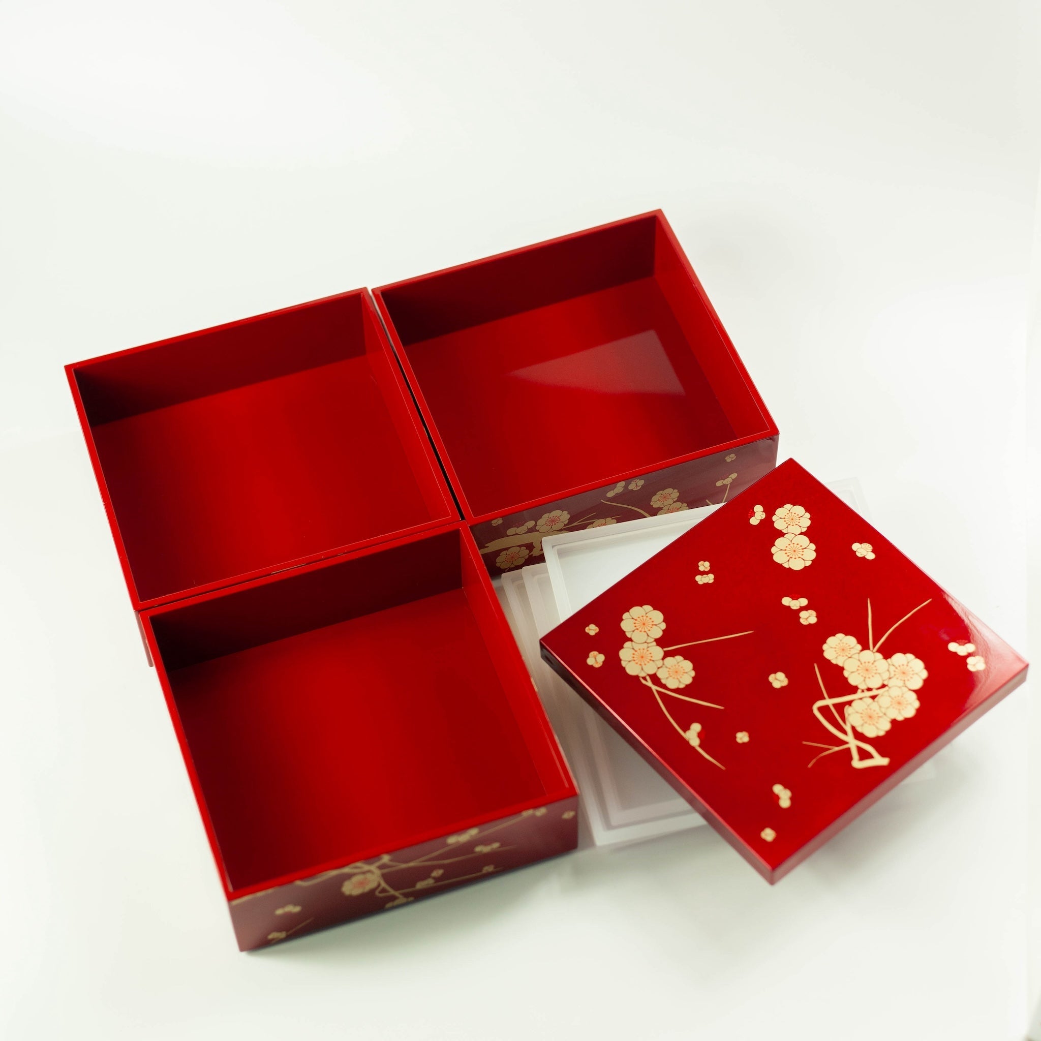 Bento pique-nique Ume (3 étages, rouge, 15 cm)
