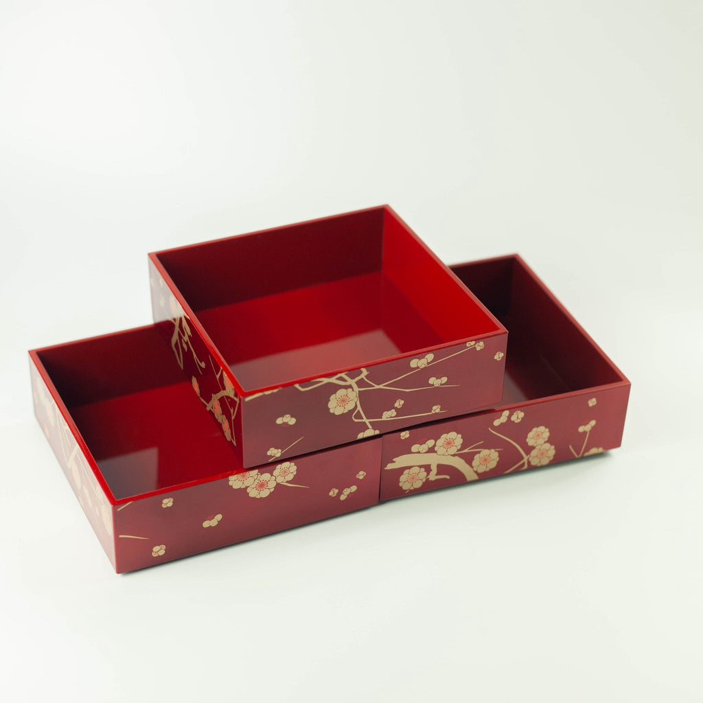 Bento pique-nique Ume (3 étages, rouge, 15 cm)