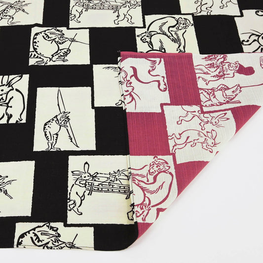 Furoshiki double-face Chôjûgiga (noir et rose, 50 cm)