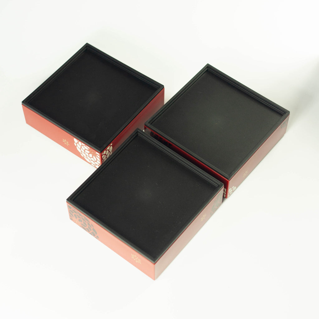 Bento Ojyu Pique-Nique (15x15 cm, 3 étages, rouge)