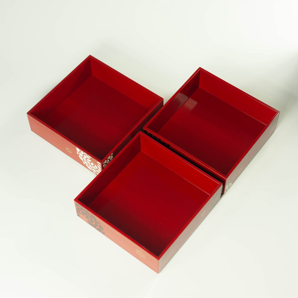 Bento Ojyu Pique-Nique (15x15 cm, 3 étages, rouge)