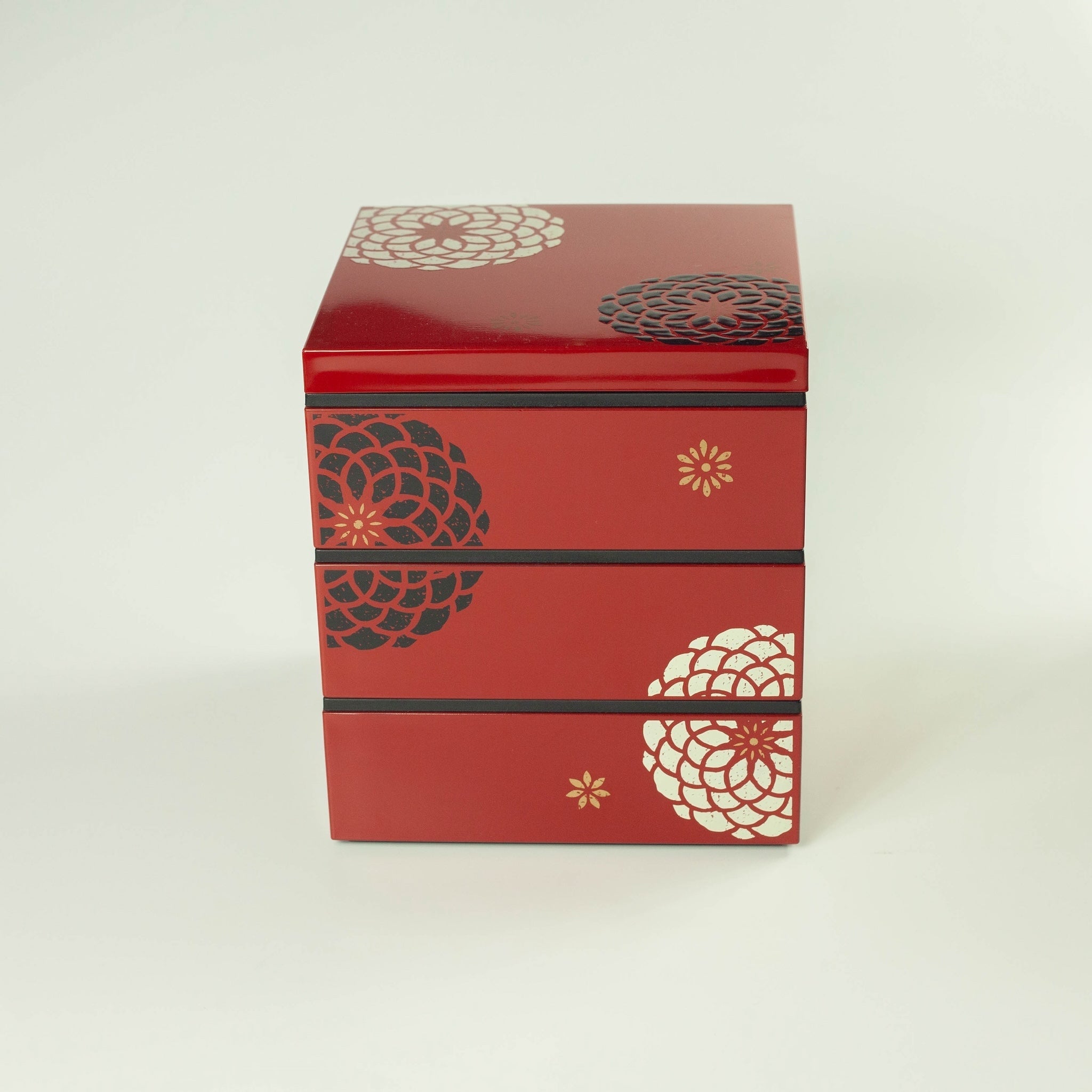 Bento Ojyu Pique-Nique (18x18 cm, 3 étages, rouge)