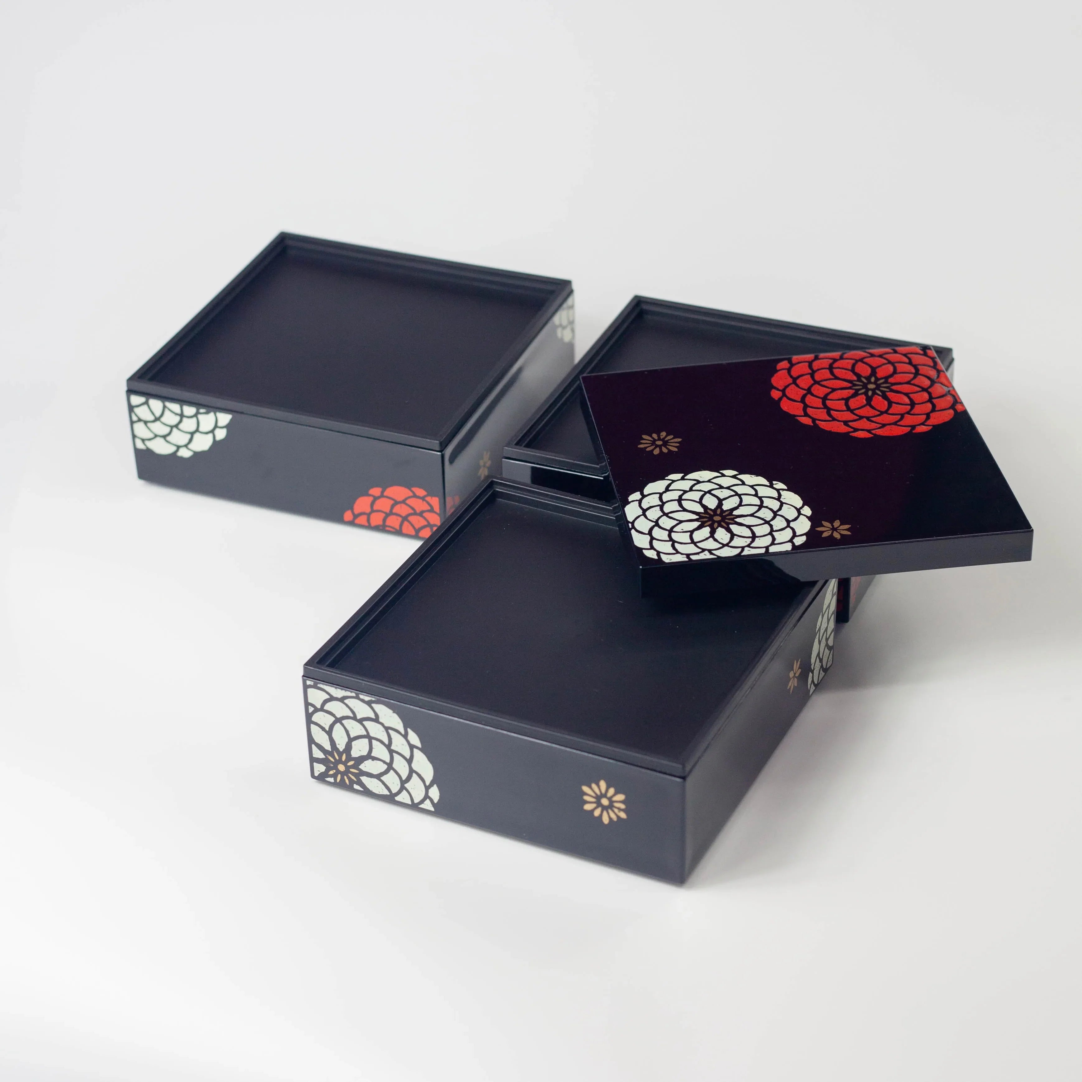 Bento Ojyu Pique-Nique (18x18 cm, 3 étages, noir)