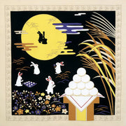 Furoshiki japonais en tissu chirimen avec lapins blancs et pleine lune pour la fête de Tsukimi
