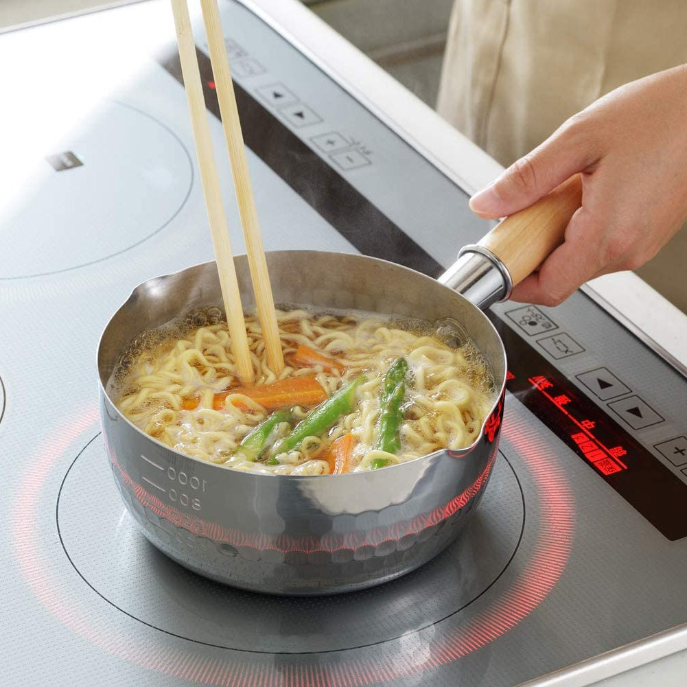 TANFEI Poêle Yukihira Inox 304 18 Cm - Casserole Japonaise Avec Cuiseur Vapeur Et Couvercle