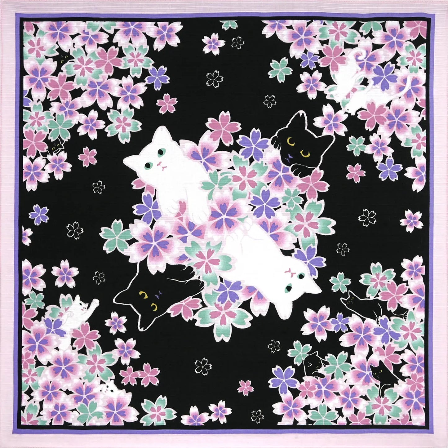 Furoshiki Nocturne de Chats (noir et rose, 50 cm)