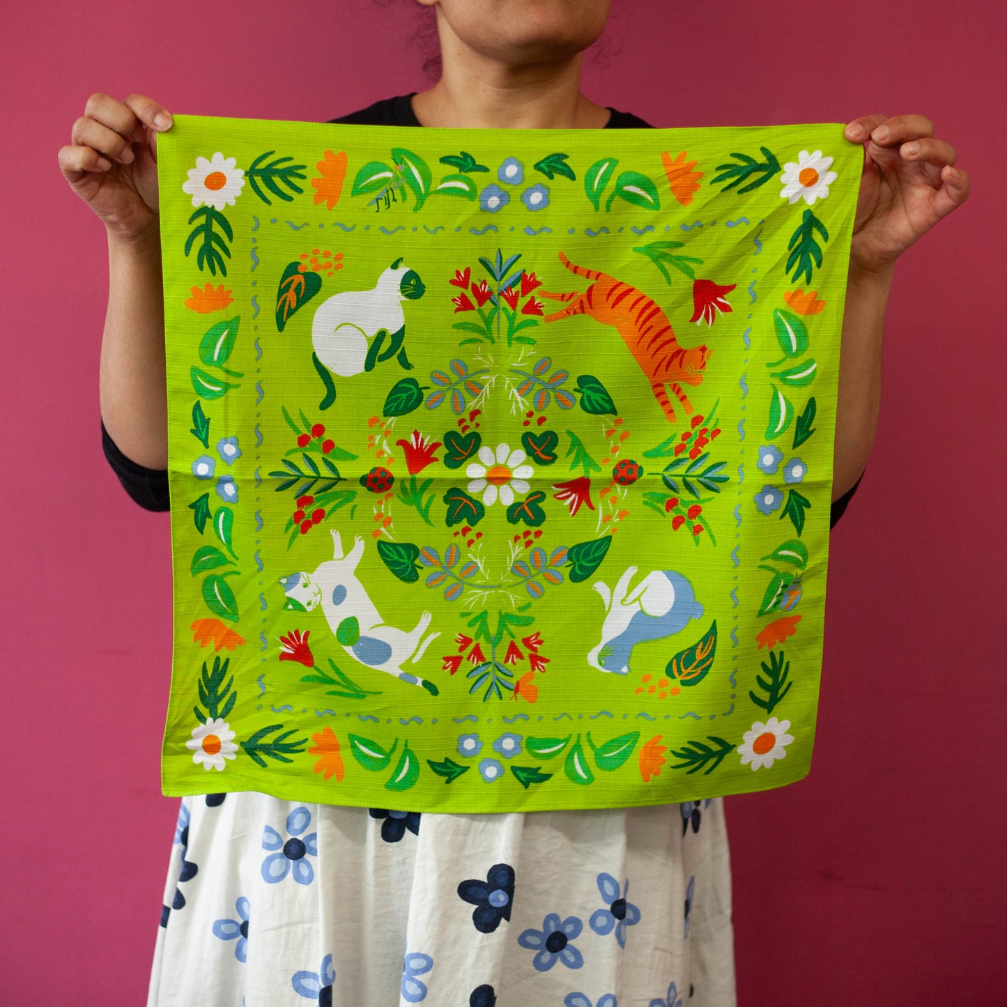 Furoshiki Neko no Niwa (verde, 50 cm)