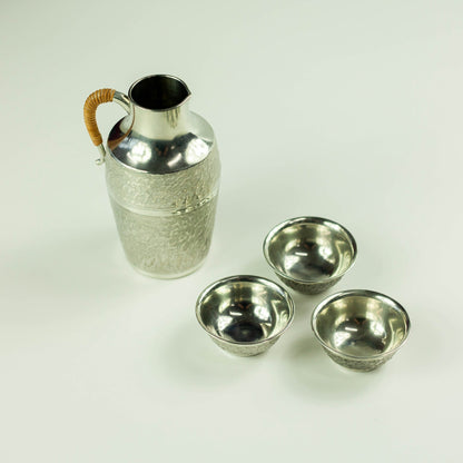 Set da sake in peltro dell'era Taisho (1910, 3 tazze)
