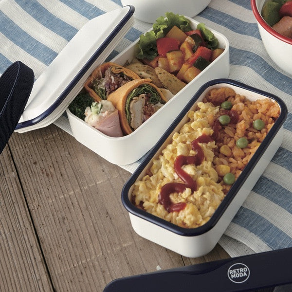 Takenaka Retro Moda Lunch Box | White & Navy by Takenaka - Bento&co Japanese Bento Lunch Boxes and Kitchenware Specialists