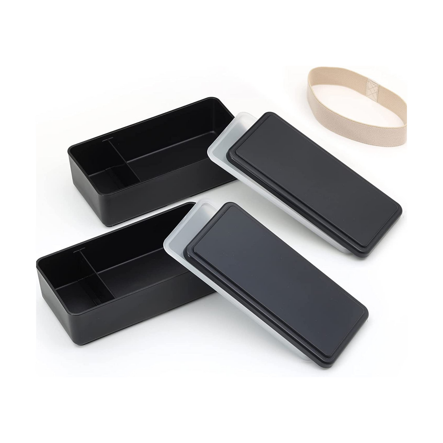 Caja Bento rectangular de dos niveles Gel-Cool | Negro (1000 ml)